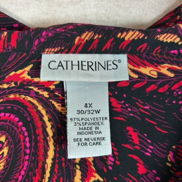 Catherines Womens Button Up Top Size 4X Paisley Modest Office Career Fall Artsy - Picture 3 of 9